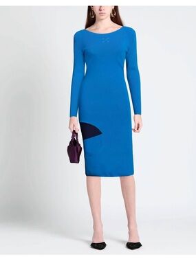 Off-White Electric Blue Long-Sleeve Midi Dress